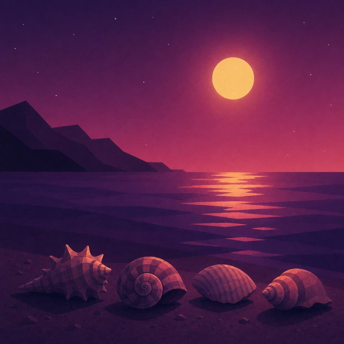 Mar al atardecer con caracoles en la orilla — ilustración para Oscar Castañeda Taracena (1949 — 2016)